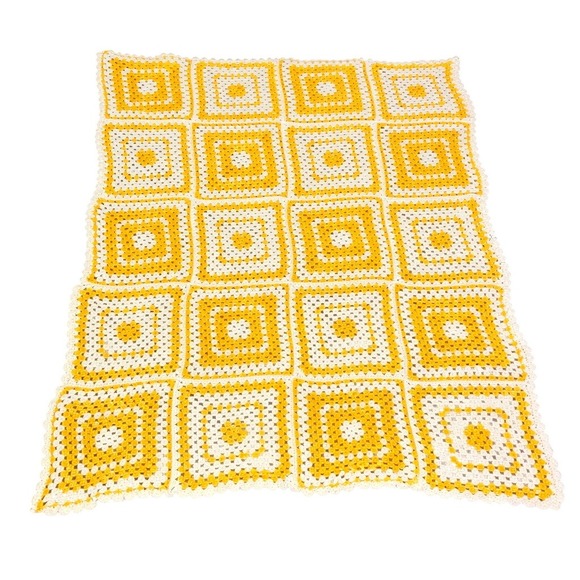 Other - Handmade Crochet Cottagecore Afghan Blanket Orange Retro Granny Square Large VTG